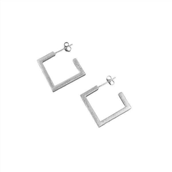 TEXTURED SQUARE HOOP EARRINGS (SILVER)