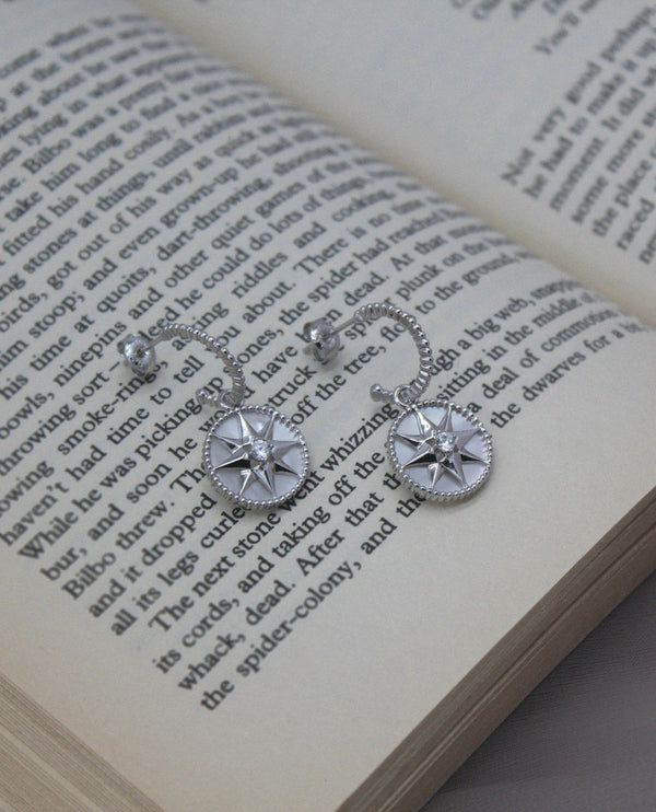 PEARL STAR HOOP EARRINGS (WHITE GOLD)