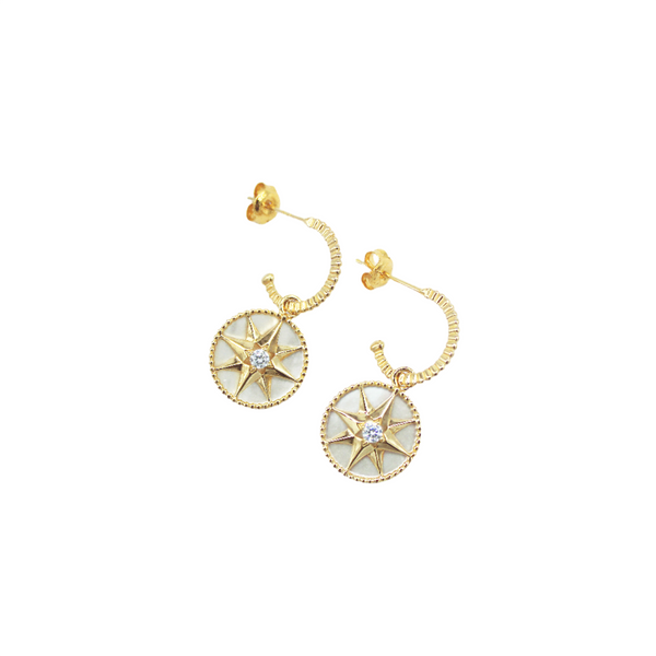 PEARL STAR HOOP EARRINGS (GOLD)