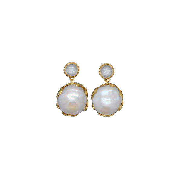 PEARL & MOONSTONE EARRINGS (GOLD)