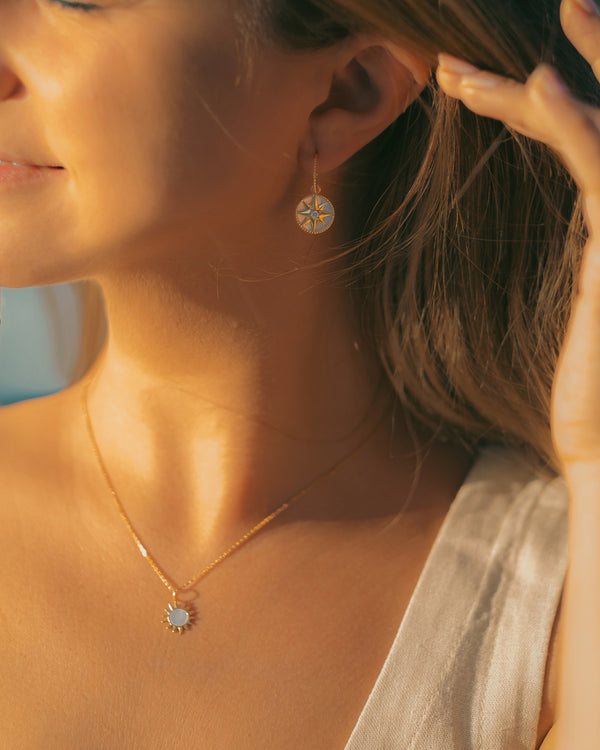 PEARL STAR HOOP EARRINGS (GOLD)