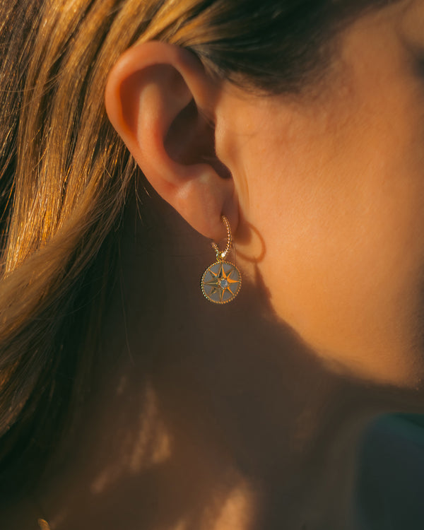 PEARL STAR HOOP EARRINGS (GOLD)