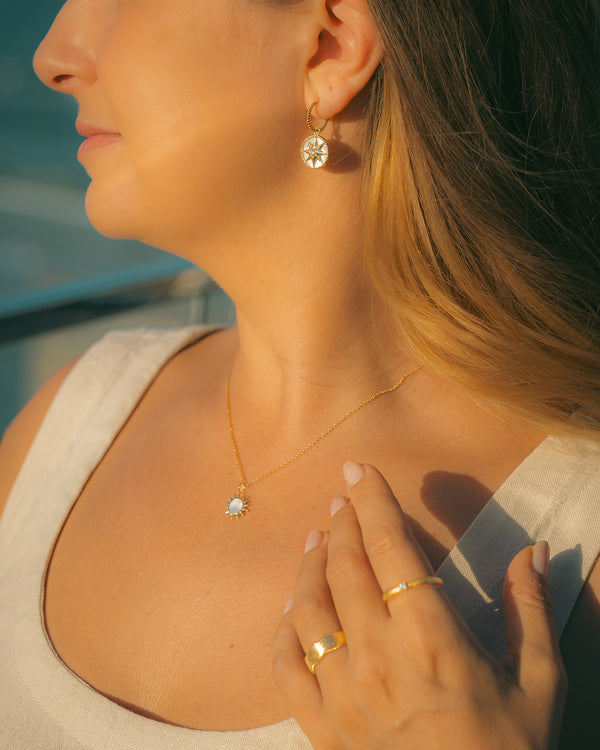 PEARL STAR HOOP EARRINGS (GOLD)